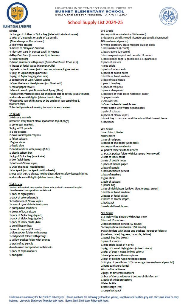  24-25 School Supply List Eng.